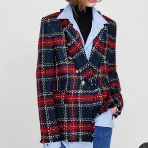 Zara Tweed checkered plaid blazer